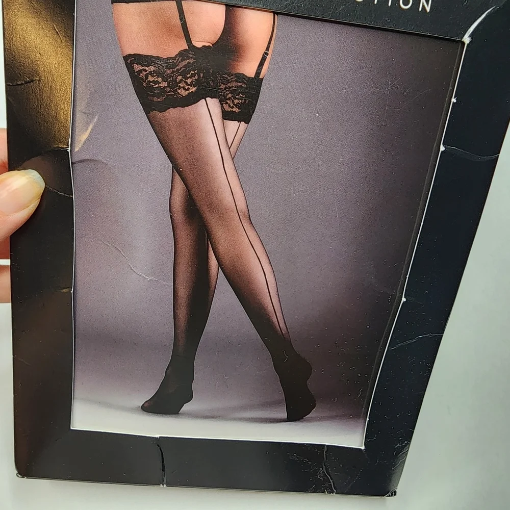 Bluebella Back Seam Lace Top Stockings Black New